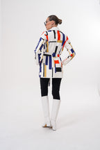 Sienna Abstract Art Leather Women Jacket – Red Navy Edition