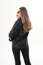 The Zurich Double-Breasted Black Shearling Leather Women Jacket