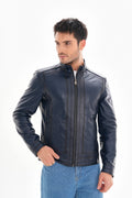 The Arezzo Navy Blue Leather Men Jacket