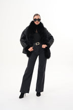 The Elise Black Shearling Leather Jacket