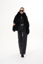 The Elise Black Shearling Leather Jacket