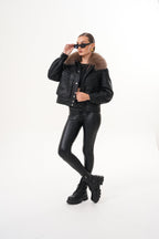 The Auretta Brown Collar Shearling Leather Women Jacket