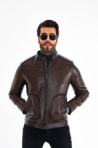 The Brescia Brown Leather Racer Men Jacket