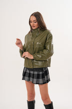 The Kireya Olive Green Genuine Leather Women Jacket