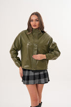 The Kireya Olive Green Genuine Leather Women Jacket