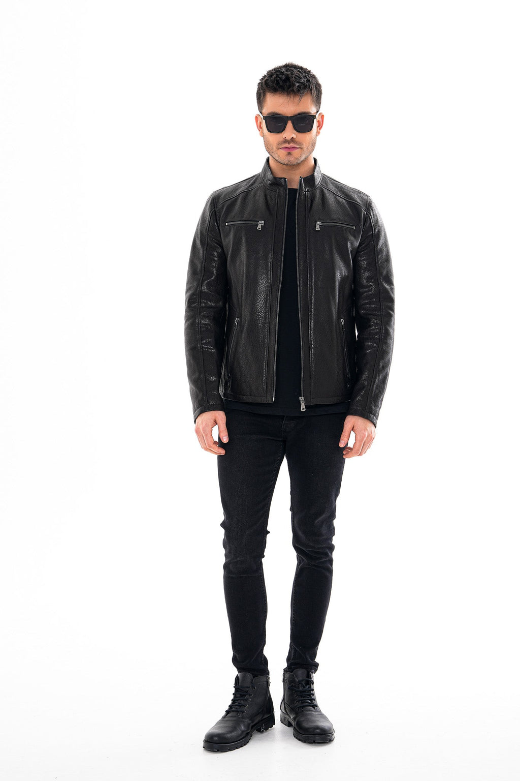 The Falcon Black Pebbled Leather Men Jacket