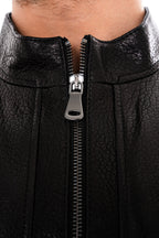 The Falcon Black Pebbled Leather Men Jacket
