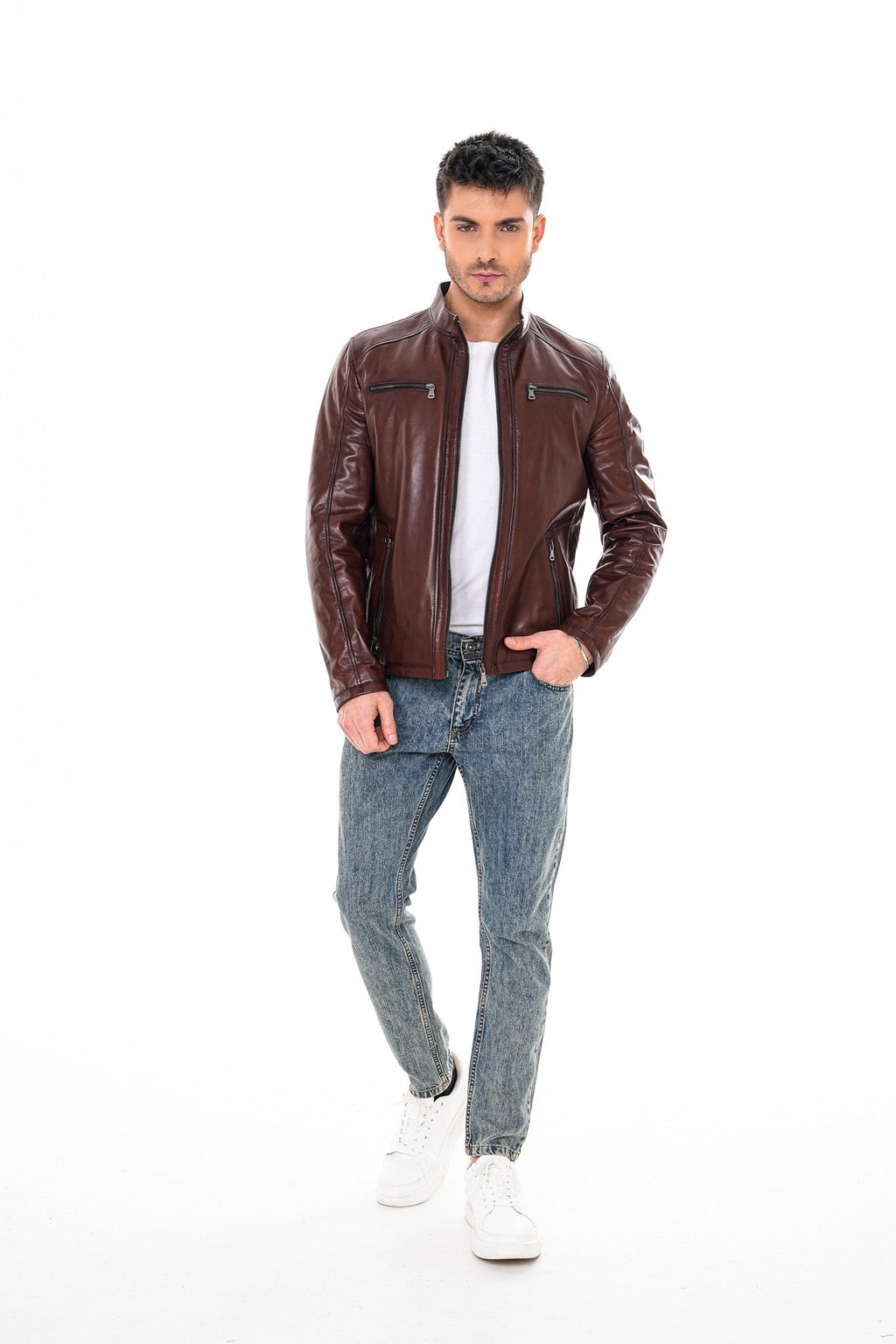 The Falcon Cognac Brown Smooth Leather Men Jacket