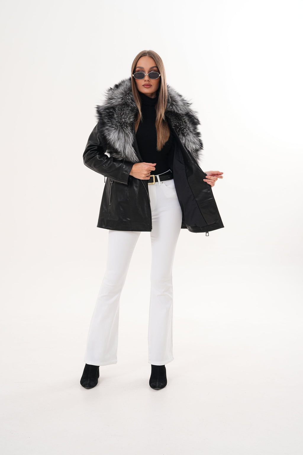 The Alessia Black Leather & Fox Fur Women Jacket