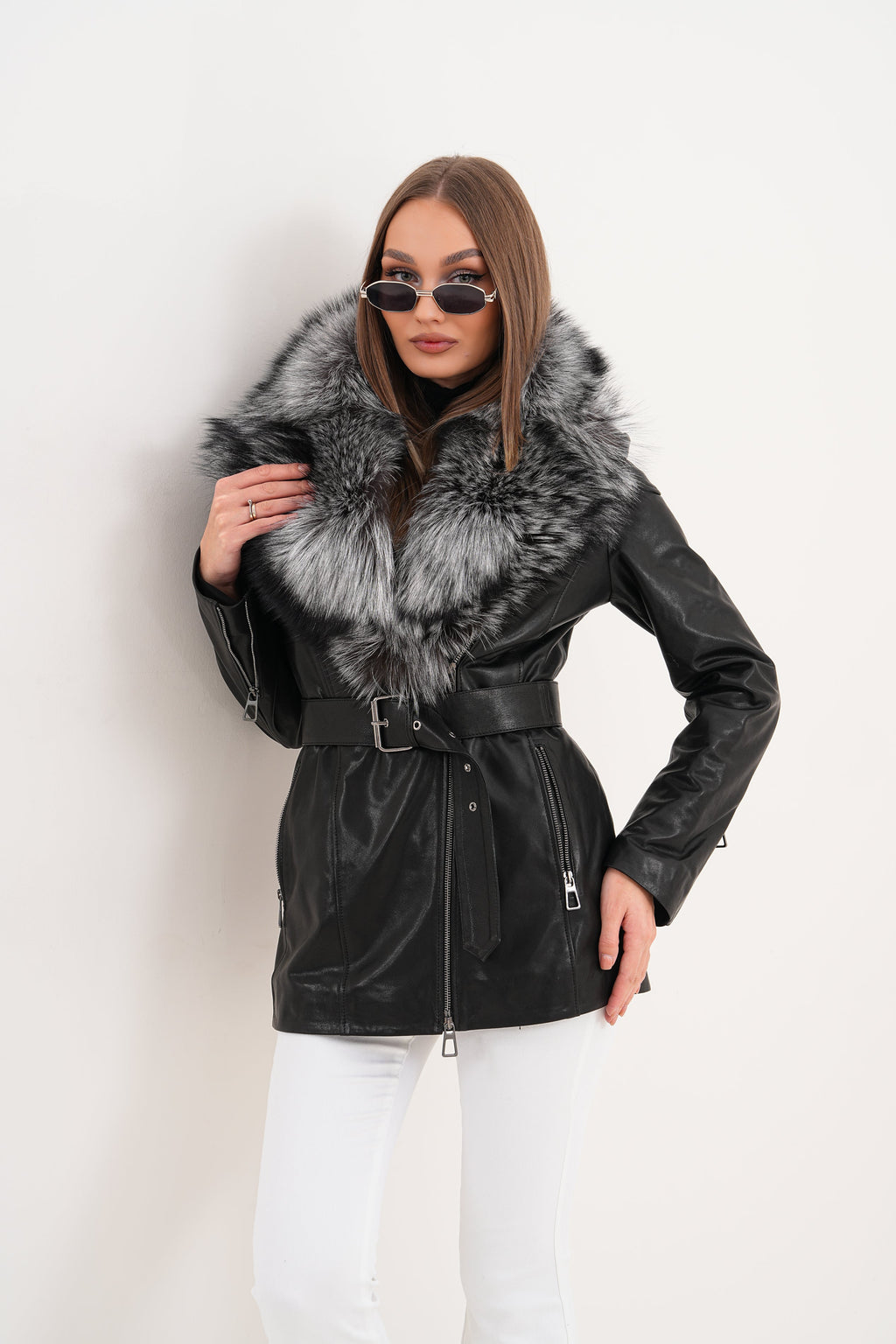 The Alessia Black Leather & Fox Fur Women Jacket