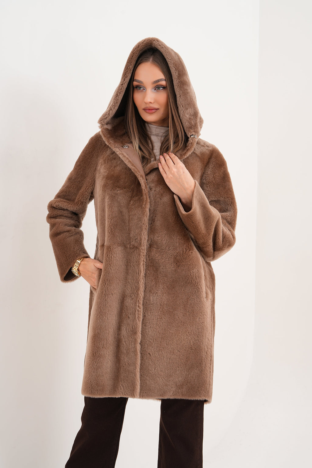 The Aurelia Brown Reversible Shearling Women Leather Jacket