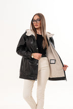 The Capri Black Hooded Leather Women Jacket