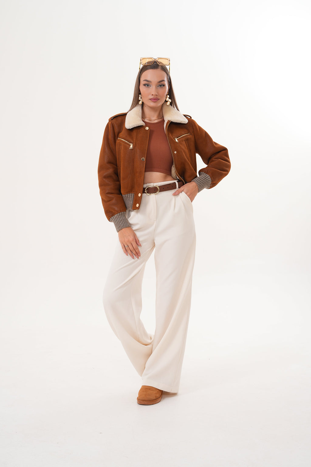 The Amber Shearling Collar Suede Women Leather Jacket