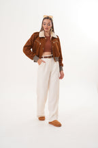 The Amber Shearling Collar Suede Women Leather Jacket