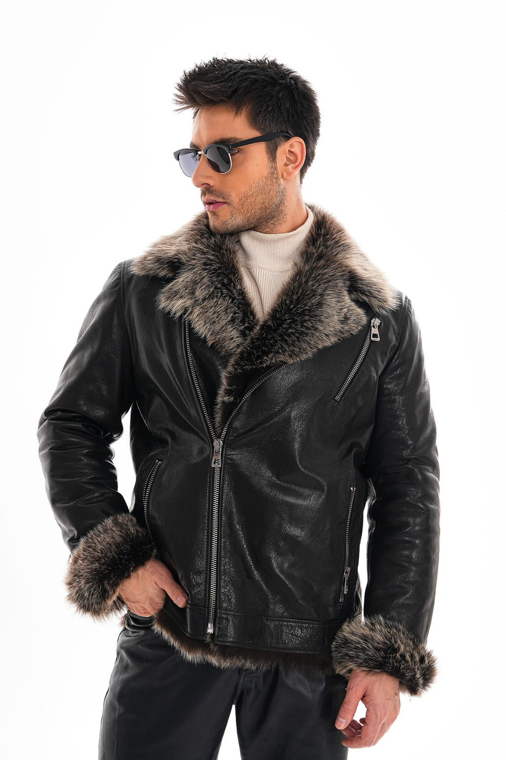 The Cortina Black Shearling Leather Men Jacket
