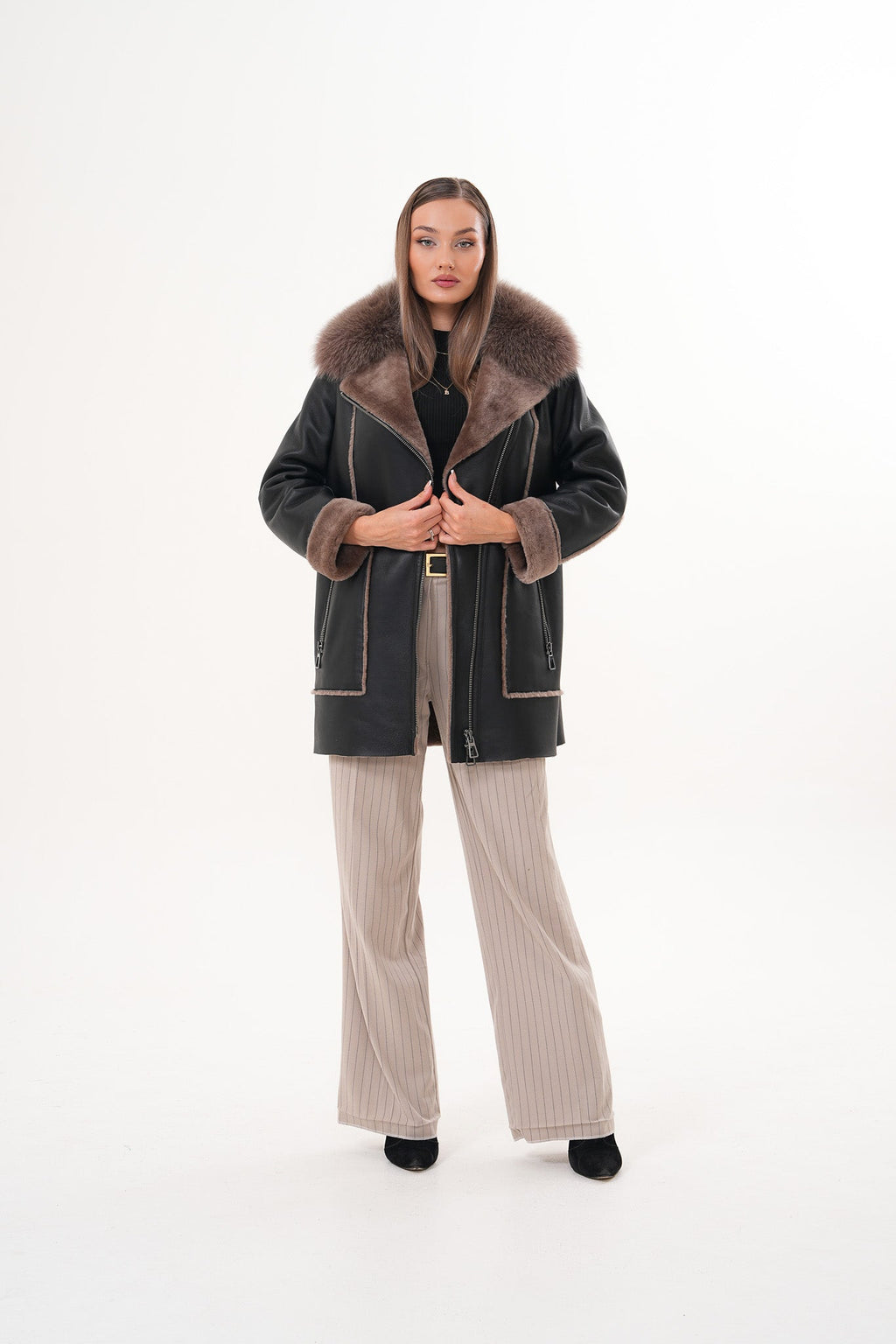 The Avalon Shearling Black Leather Women Jacket