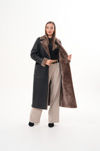 The Florence Long Shearling Black Leather Women Jacket