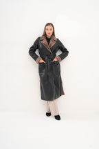 The Florence Long Shearling Black Leather Women Jacket