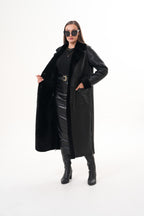 The Raven Long Shearling Black Leather Women Leather Jacket