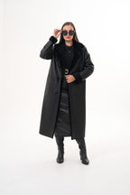 The Raven Long Shearling Black Leather Women Leather Jacket