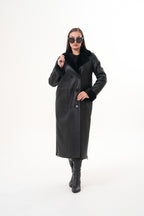 The Raven Long Shearling Black Leather Women Leather Jacket