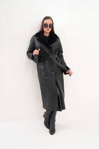 The Raven Long Shearling Black Leather Women Leather Jacket