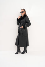 The Raven Long Shearling Black Leather Women Leather Jacket