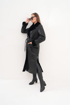 The Raven Long Shearling Black Leather Women Leather Jacket