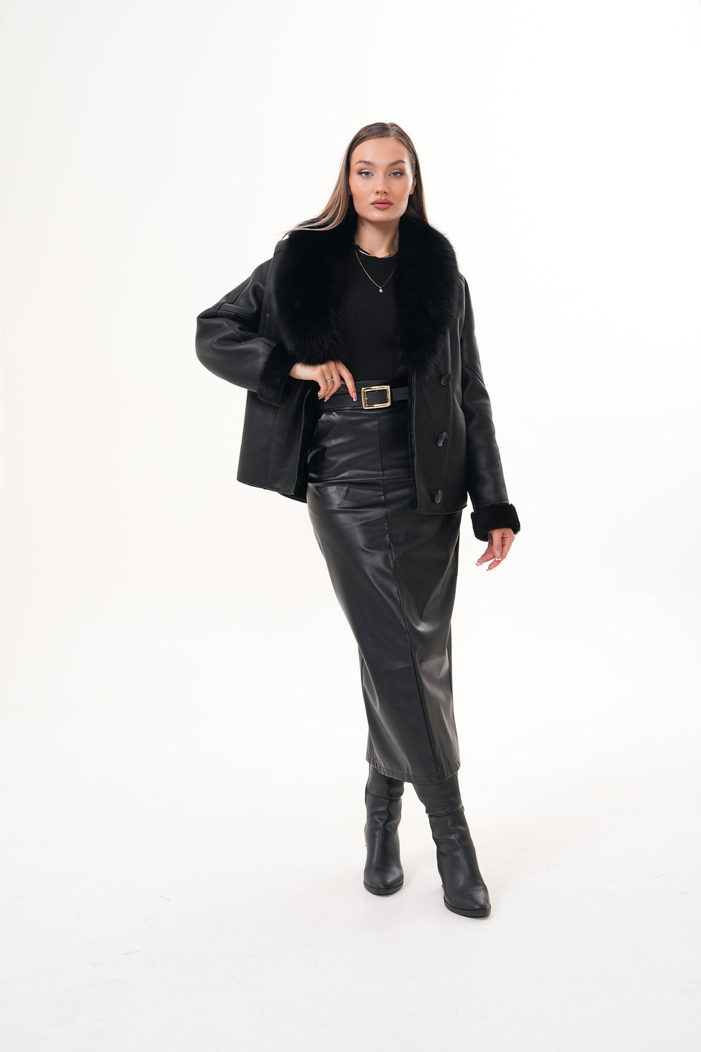 The Estelle Black Shearling Leather Women Jacket