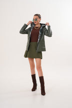 The Avelyn Reversible Olive Green Leather Women Jacket