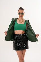 The Calyra Reversible Leather Women Jacket – Emerald Green