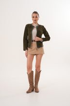 The Nyvessa Reversible Leather Women Jacket – Olive Green