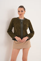 The Nyvessa Reversible Leather Women Jacket – Olive Green