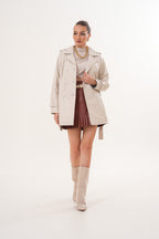 The Caelith Light Beige Leather Women Trench Jacket