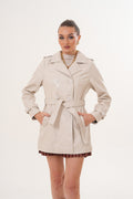 The Caelith Light Beige Leather Women Trench Jacket
