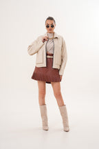 The Elvoria Reversible Beige Leather Jacket
