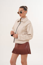 The Elvoria Reversible Beige Leather Jacket