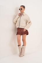 The Elvoria Reversible Beige Leather Jacket