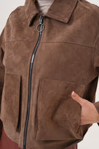 Elvoria Reversible Leather Jacket – Taupe / Suede Brown