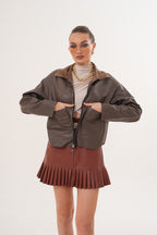 Elvoria Reversible Leather Jacket – Taupe / Suede Brown