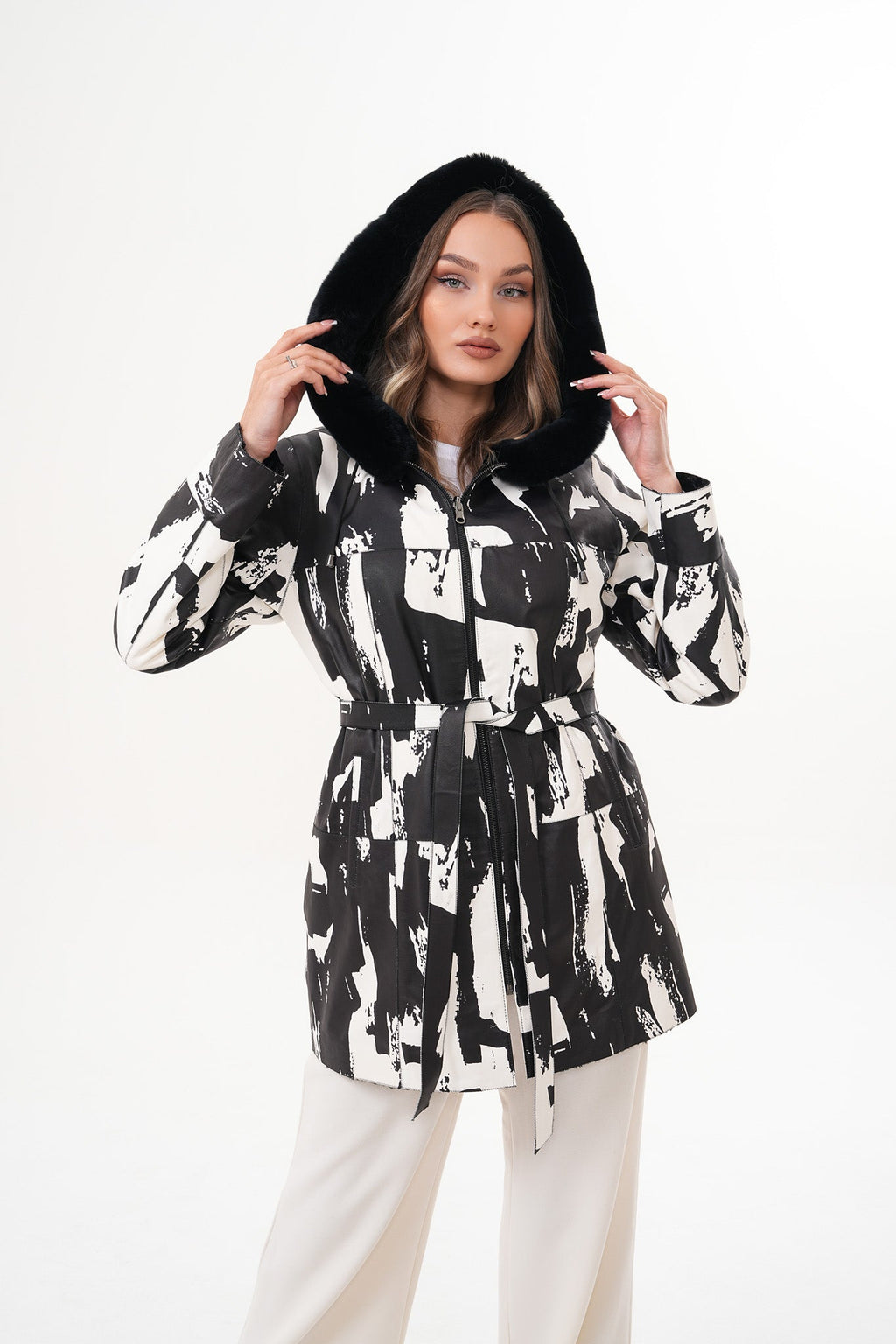 The Prisma Black & White Leather Women Jacket