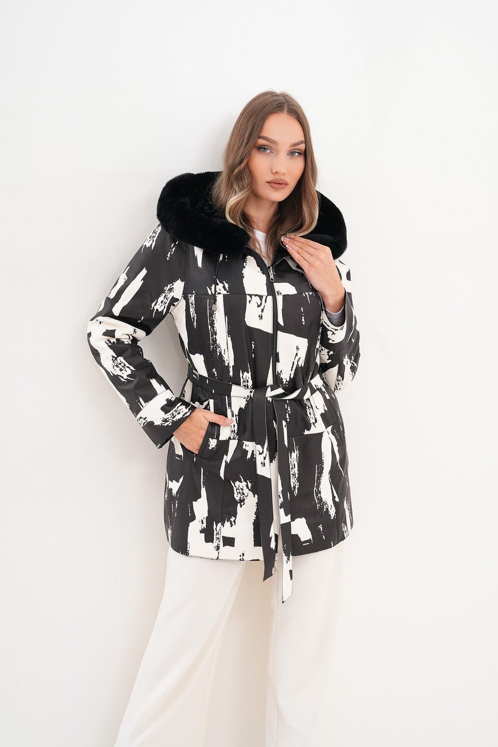 The Prisma Black & White Leather Women Jacket