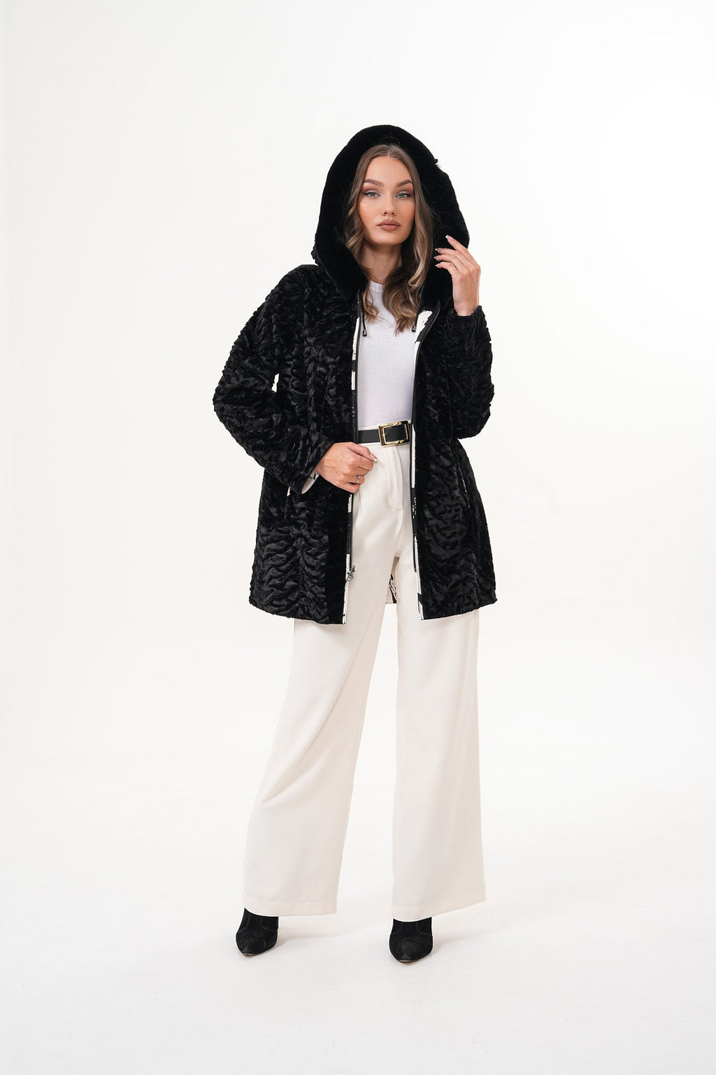 The Prisma Black & White Leather Women Jacket