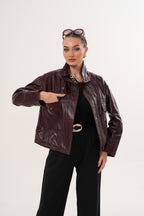 The Ravelyn Burgundy Leather Women Jacket