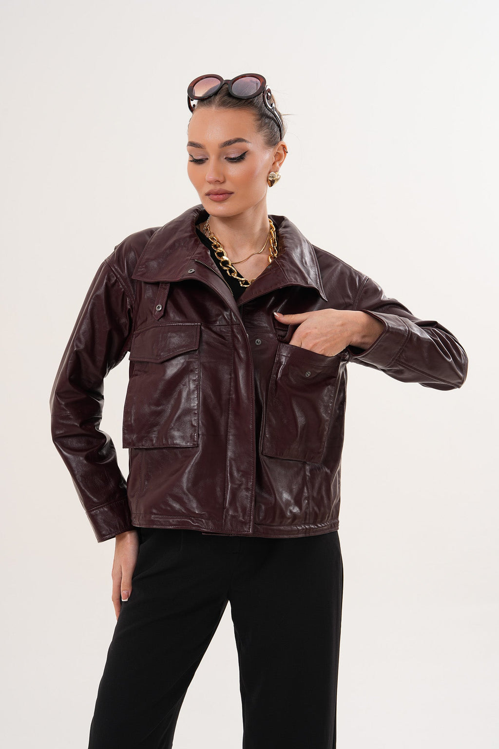 The Ravelyn Burgundy Leather Women Jacket