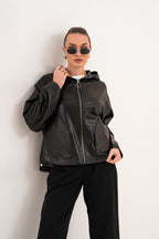 The Calyra Reversible Leather Women Jacket – Black