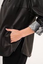 The Nyxara Reversible Hooded Black Leather Jacket