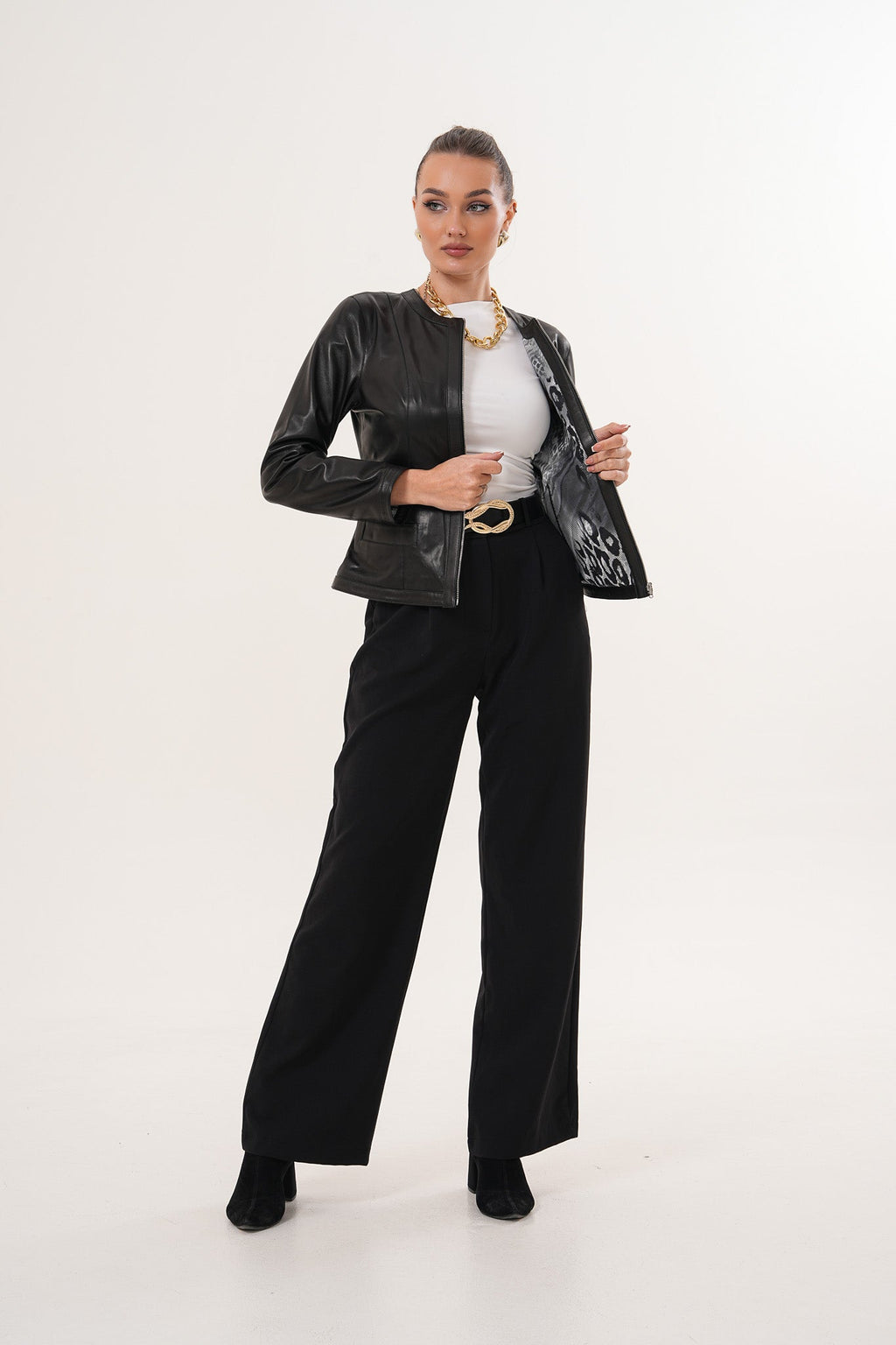 The Nyvessa Black Leather Women Jacket