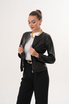 The Nyvessa Black Leather Women Jacket