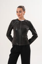 The Nyvessa Black Leather Women Jacket